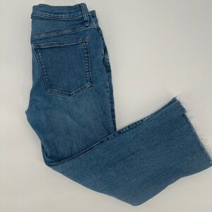 Madewell Mid Rise Kick Out Jeans Size 30 Distressed Raw Hem Cropped Flare Denim